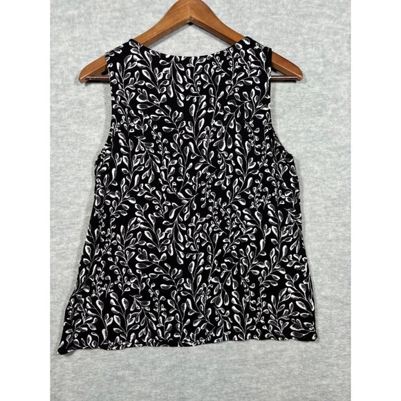 J. Jill Women's S Petite Sleeveless Black White‎ Leaf Print Blouse Top - Picture 5 of 5